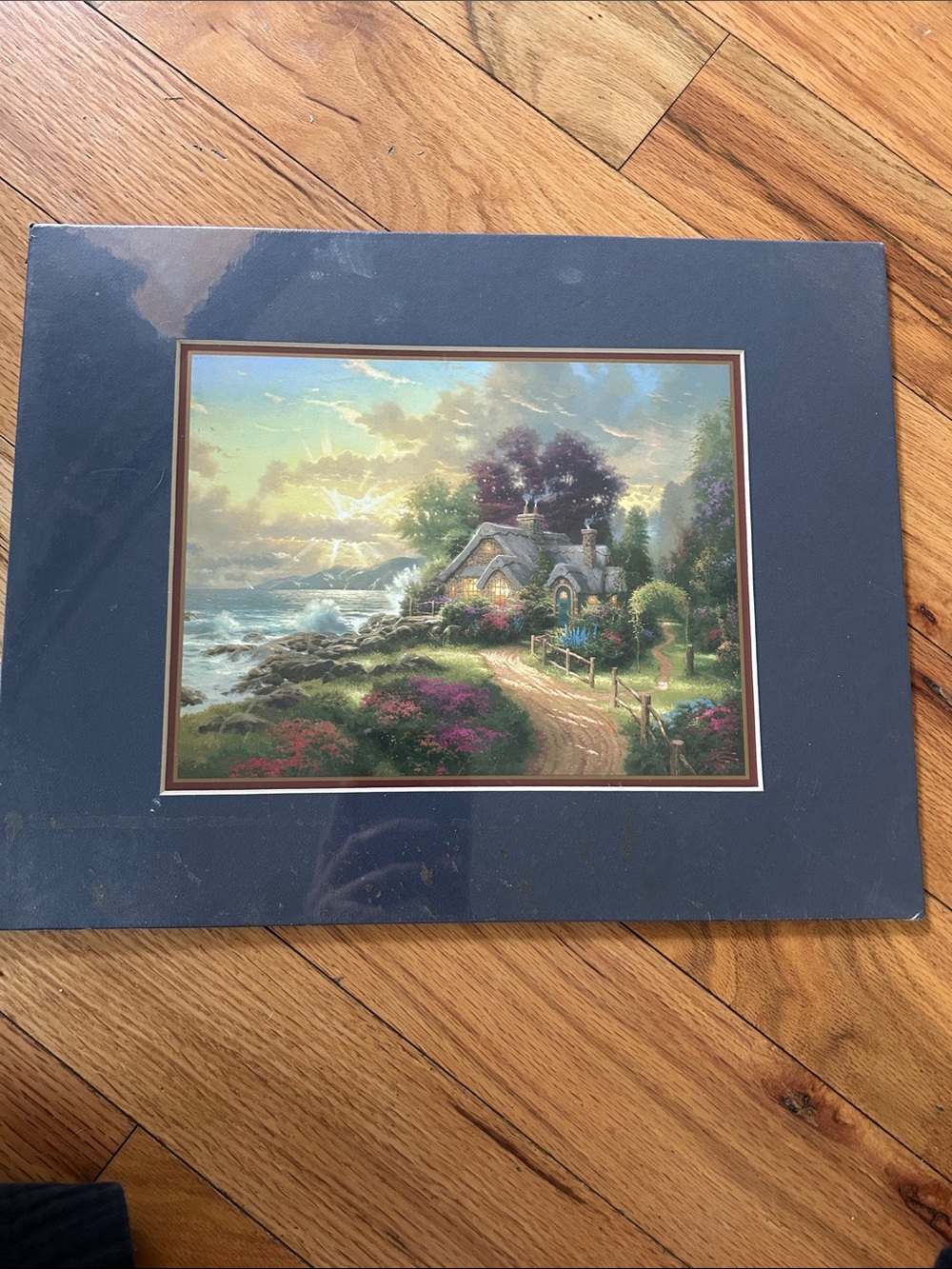 Thomas Kinkade Coastal Cottage Print Navy Mat “A New Day Dawning”